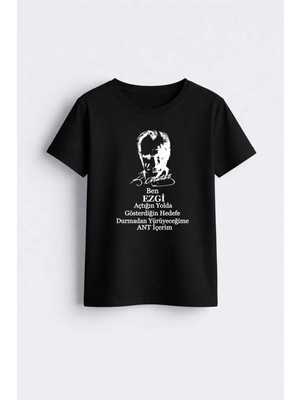 Shain Kişiye Isme Özel 23 Nisan Çocuk Bayramı Atatürk Baskılı Erkek Kız Çocuk Siyah Tişört T-Shirt