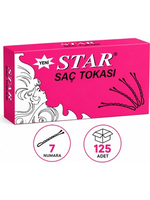 Star No:7 Profesyonel Tel Saç Tokası 125 Adet Siyah Topuz Tokası Kuaför Tipi Saç Toplama ve Şekillendirme Tokası 0.70
