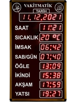 Teknomerkez Ezan Okuyan Cami Namaz Vakitmatik Kasa Ölçüsü: 40X72 cm