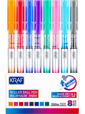 Kraf Enjoy Iğne Uç Roller Kalem 0.5 mm 8'li Set
