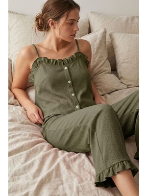 Fit Women Kadın Fırfır Detaylı Ip Askılı Pijama Takımı 4581