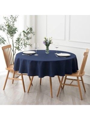 Zeren Home Sıvıya Dayanıklı Yuvarlak Dertsiz Keten Masa Örtüsü Lacivert, 180 x 180