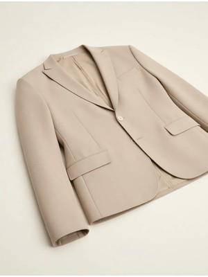 Bej Düz Slim Fit Ceket