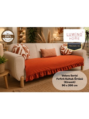 Luwino Home % 100 Pamuk Keten Fırfırlı Koltuk Örtüsü Velora Serisi, Yatak Runner ,dekoratif , Modern Tasarım ,kaymaz, Toz Tutmaz , Tüylenmez , 90X200 cm