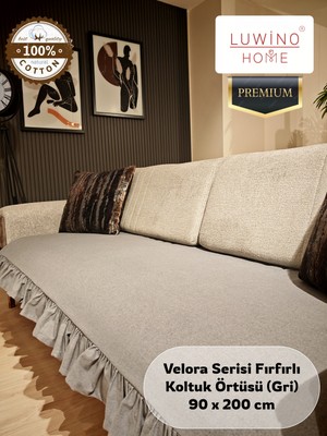Luwino Home % 100 Pamuk Keten Fırfırlı Koltuk Örtüsü Velora Serisi, Yatak Runner ,dekoratif , Modern Tasarım ,kaymaz, Toz Tutmaz , Tüylenmez , 90X200 cm