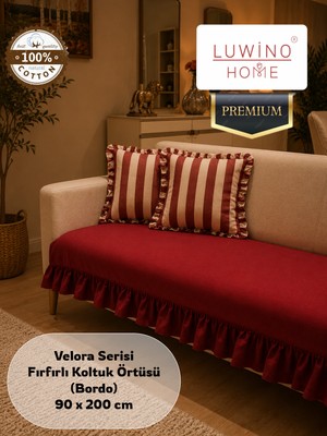 Luwino Home % 100 Pamuk Keten Fırfırlı Koltuk Örtüsü Velora Serisi, Yatak Runner ,dekoratif , Modern Tasarım ,kaymaz, Toz Tutmaz , Tüylenmez , 90X200 cm