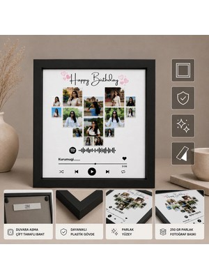 ElyNowa Kişiye Özel Spotify Kalp Kolaj Fotoğraf Baskılı Çerçeve (20X20 Cm)