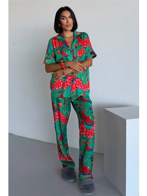 Coccolarsi Stagione Estiva Saten Kısa Kol Pantolon Pijama Takımı CSE3008