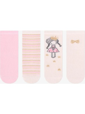 Penti Kız Çocuk Pembe Sparkle Princess Prenses Desenli Pamuklu 4 Çift Soket Çorap
