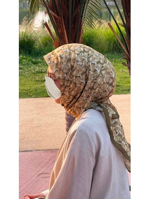 Qalortex Scarf Pamuklu Pera Desen Eşarp - Haki