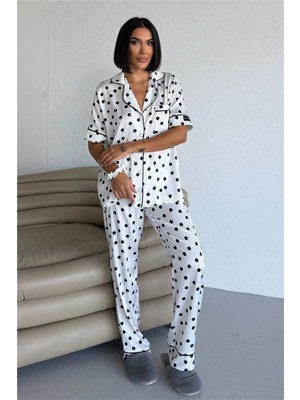 Coccolarsi Palline Colorate Beyaz Saten Kısa Kol Pantolon Pijama Takımı
