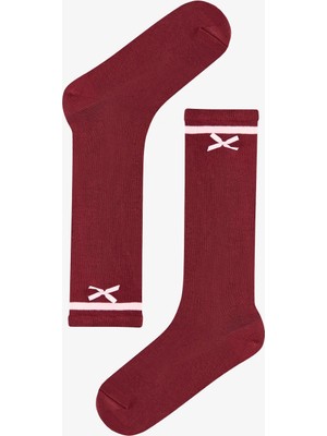 Penti Bordo Collage Bowtie Çizgili Pamuklu Pantolon Çorap