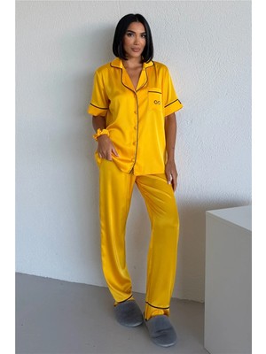Coccolarsi Essenza Notte Hardal Saten Kısa Kol Pantolon Pijama Takımı