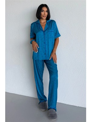 Coccolarsi Palline Colorate Turkuaz Saten Kısa Kol Pantolon Pijama Takımı