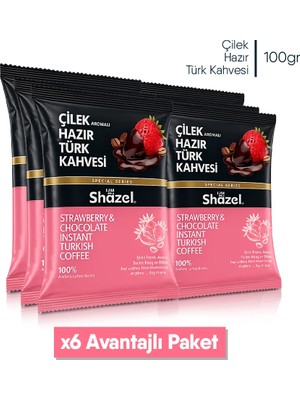 Shazel Çilekli Hazır Türk Kahvesi 100 G x 6 Adet Türkiye Menşeli Lezzetli Aroma