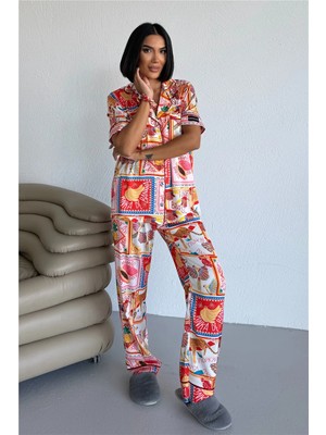 Coccolarsi Stagione Estiva Saten Kısa Kol Pantolon Pijama Takımı CSE3006