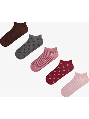 Penti Siyah Bordo Berry Puantiye Desenli 5 Çift Patik Çorap
