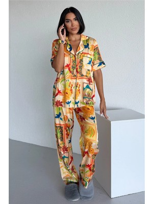 Coccolarsi Stagione Estiva Saten Kısa Kol Pantolon Pijama Takımı CSE3010