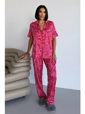 Coccolarsi Stagione Estiva Saten Kısa Kol Pantolon Pijama Takımı CSE3001