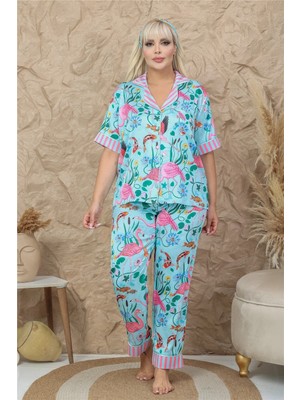 Coccolarsi Viaggio Creativo Saten Kısa Kol Pantolon Pijama Takımı VCB9311 (Büyük Beden)