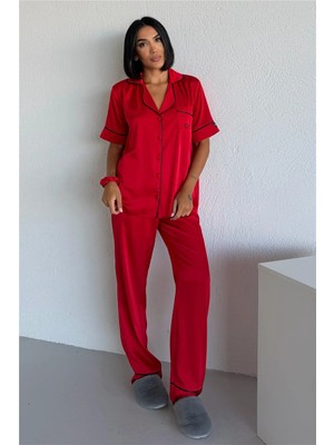 Coccolarsi Essenza Notte Kırmızı Saten Kısa Kol Pantolon Pijama Takımı