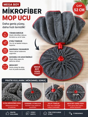 Doori Mega Boy 52 cm Mikrofiber Mop Ucu – Ultra Emici, Dayanıklı, Yıkanabilir Temizlik Bezi, Tüm Mop Saplarıyla Uyumlu