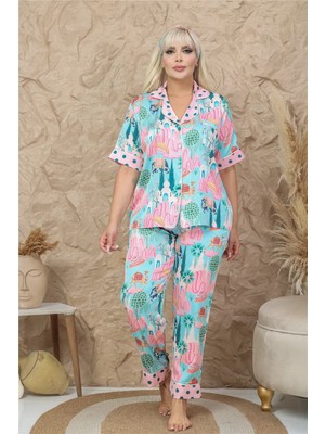 Coccolarsi Viaggio Creativo Saten Kısa Kol Pantolon Pijama Takımı VCB9305 (Büyük Beden)