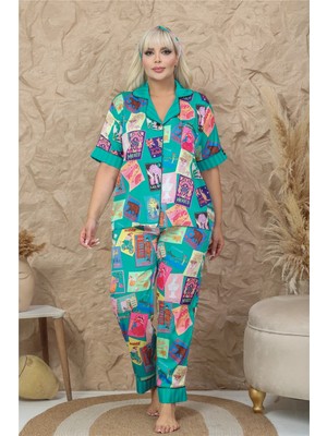 Coccolarsi Mondo Allegro Saten Kısa Kol Pantolon Pijama Takımı MAB9818 (Büyük Beden)