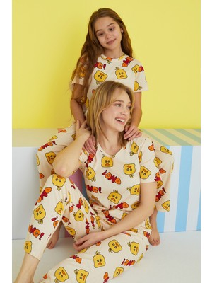 Siyah İnci Çok Renkli Örme Pijama Takım