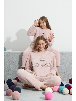 Siyah İnci Pudra Alt-Üst Wellsoft Nakışlı Pijama Takım