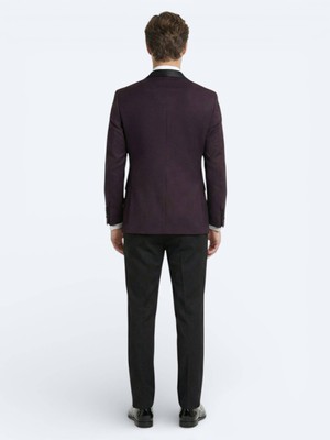 Kip Bordo Slim Fit Çıkarılabilir Şal Yaka Dokuma Smokin Takım Elbise