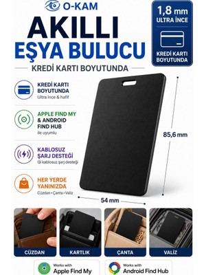 O-kam Akıllı Cüzdan Bulucu | Kredi Kartı Boyutunda AirCard | Kablosuz Şarj | Apple & Android OK110