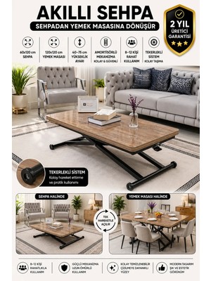 Sehpam Akıllı Home Üst Tabla Mdf Antiklayt Oval Köşe Alt Ayak Siyah