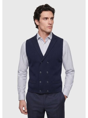 Ramsey Lacivert Regular Fit Kelebek Yaka Casual Örme Triko Yelek