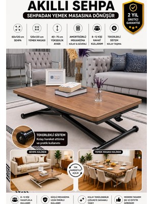Sehpam Akıllı Home Üst Tabla Mdf Ceviz Oval Köşe Alt Ayak Siyah