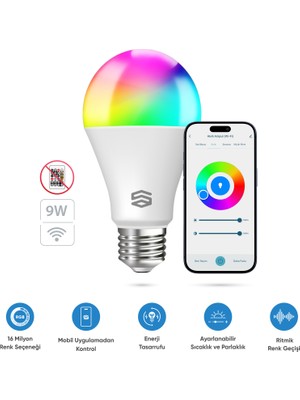Şımart Akıllı RGB LED Ampul Wi-Fi 16M Renk, Uzaktan Kontrol ve Sesli Asistan Uyumlu
