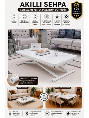 Sehpam Akıllı Home Üst Tabla Mdf Beyaz  Oval Köşe Alt Ayak Beyaz