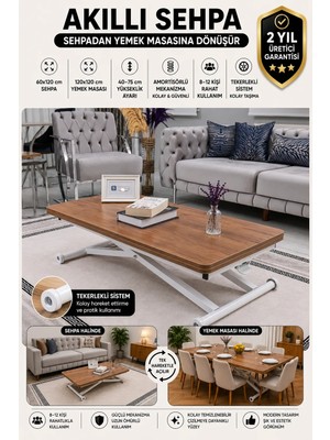 Sehpam Akıllı Home Üst Tabla Mdf Ceviz Oval Köşe Alt Ayak Beyaz