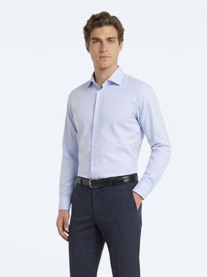Kip Mavi Slim Fit Uzun Dokuma Klasik %100 Pamuk Gömlek