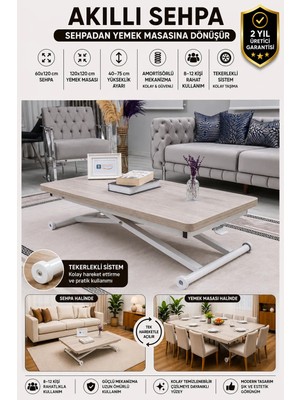 Sehpam Akıllı Home Üst Tabla Mdf Lizbon Oval Köşe Alt Ayak Beyaz
