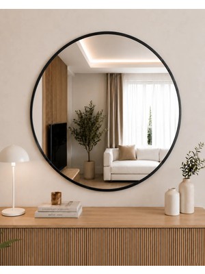 Effe Yapı Dekor Siyah Metal Çerçeveli   70 cm   Yuvarlak Ayna