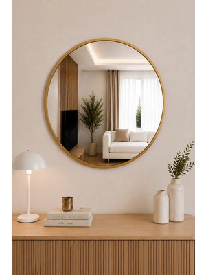 Effe Yapı Dekor Gold Metal Çerçeveli 60 cm Yuvarlak Ayna