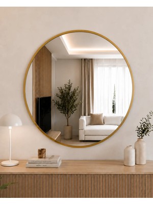 Effe Yapı Dekor Gold Metal Çerçeveli Yuvarlak Ayna 70 cm