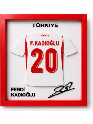Arvina Atelier Türkiye Milli Takımı Ferdi Kadıoğlu 3D Forma Çerçevesi | Ahşap Çerçeve 25 x 25 cm
