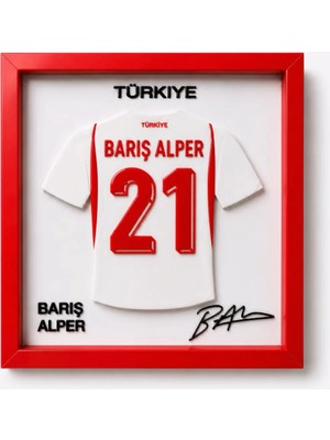 Arvina Atelier Türkiye Milli Takımı Barış Alper Yılmaz 3D Forma Çerçevesi | Ahşap Çerçeve 25 x 25 cm
