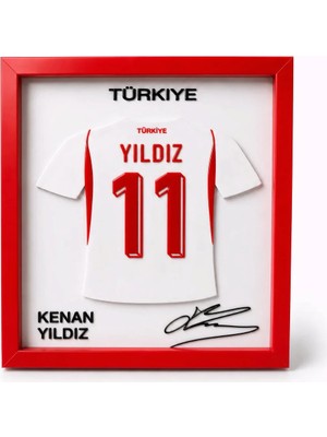Arvina Atelier Türkiye Milli Takımı Kenan Yıldız 3D Forma Çerçevesi | Ahşap Çerçeve 25 x 25 cm