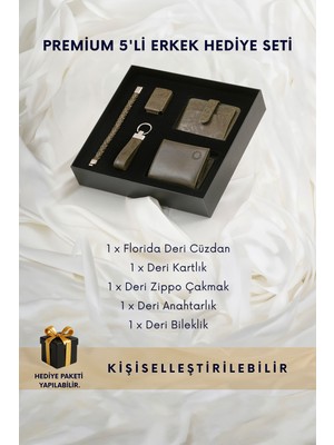 Cüzcan Hakiki Deri Cüzdan, Kemer, Kartlık, Anahtarlık ve Çakmak Seti