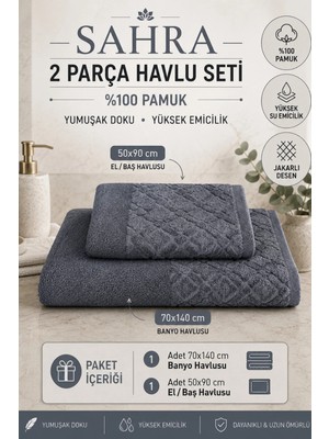 Güvenal Sahra | 2'li Banyo Havlu Seti | Havlu | Banyo Havlusu I Hamam Seti I Çeyiz Havlusu | ( 70 x 140 cm - 50 x 90 cm )