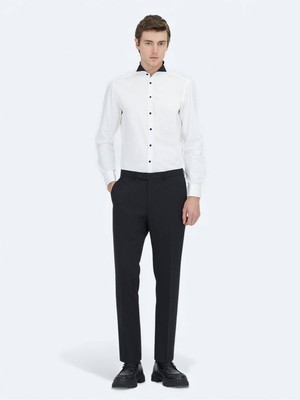 Kip Beyaz Düz Slim Fit Duble Manşet Ata Yaka Smokin Gömlek