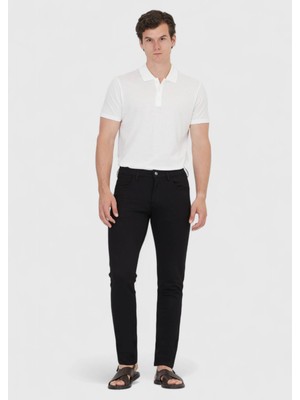 Ramsey Siyah Düz Örme Slim Fit Casual Pantolon